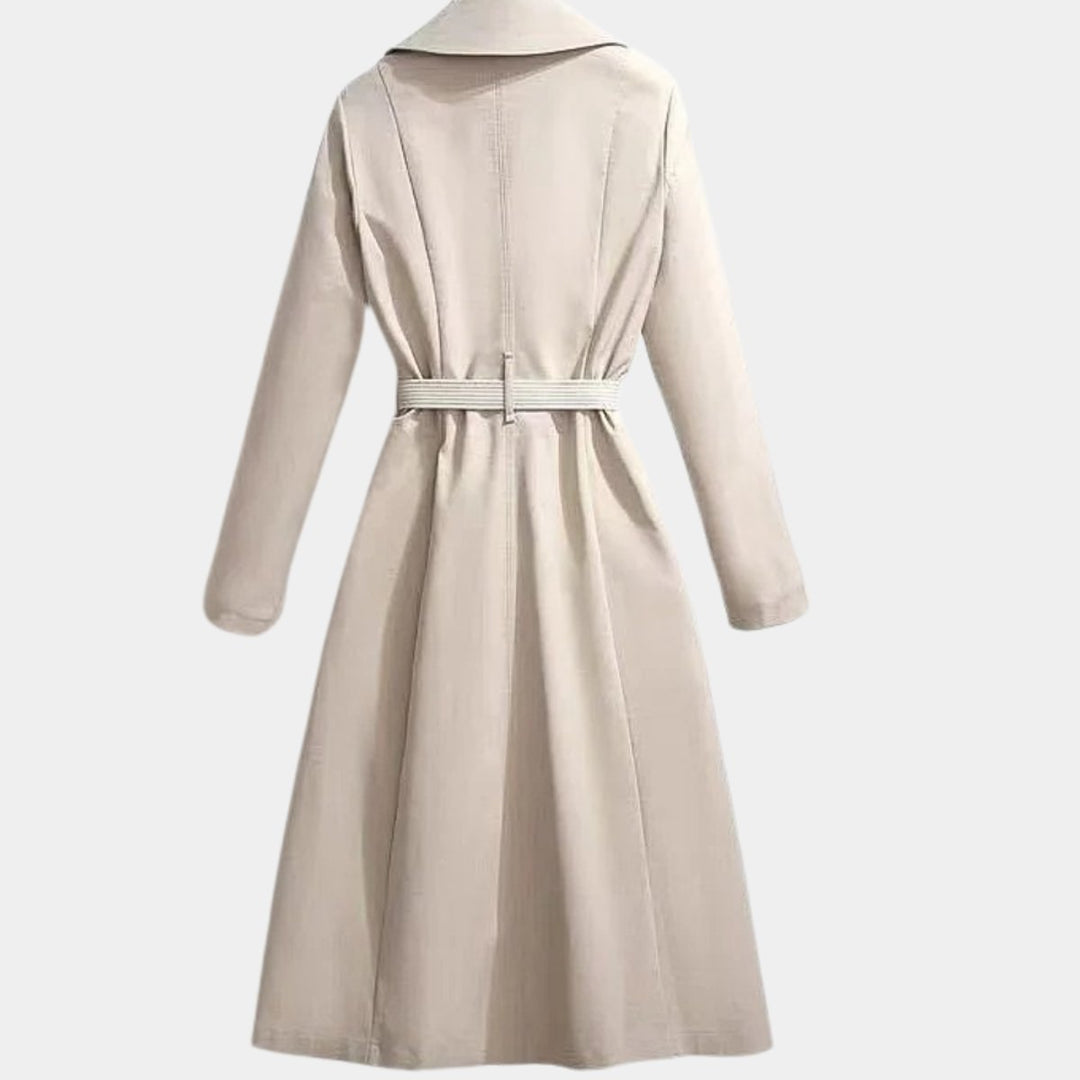 Trench-coat ceinturé pour femme avec col rabattu, longueur midi