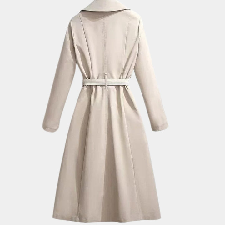 Trench-coat ceinturé pour femme avec col rabattu, longueur midi