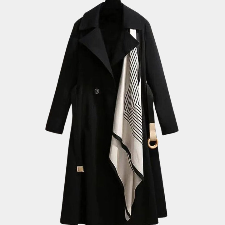 Trench-coat ceinturé pour femme avec col rabattu, longueur midi