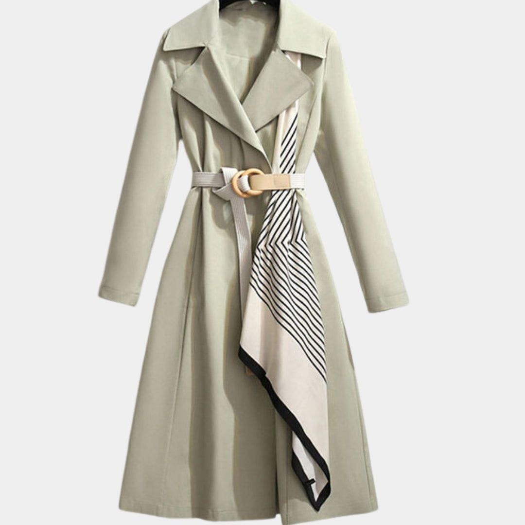 Trench-coat ceinturé pour femme avec col rabattu, longueur midi