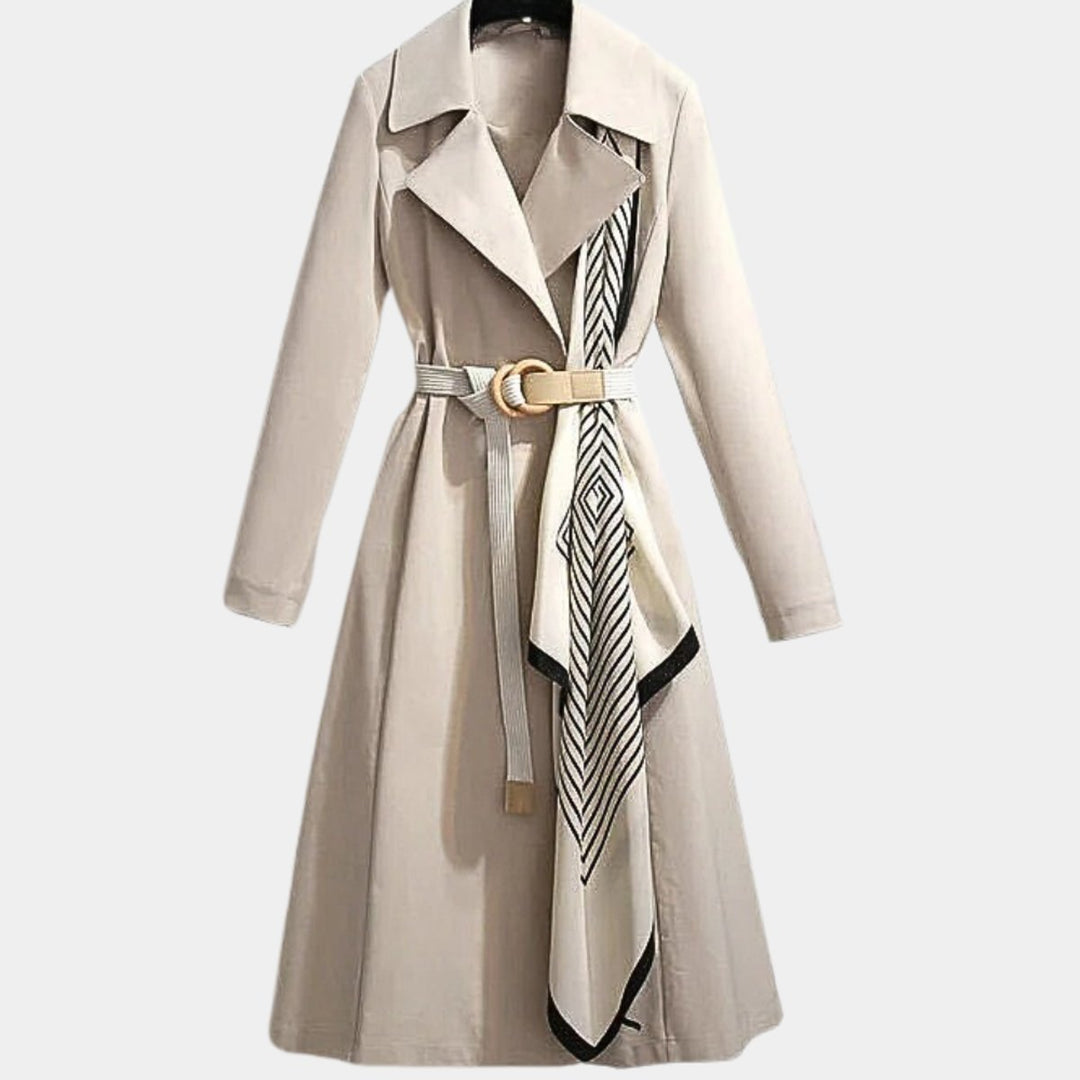 Trench-coat ceinturé pour femme avec col rabattu, longueur midi