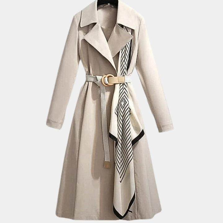 Trench-coat ceinturé pour femme avec col rabattu, longueur midi