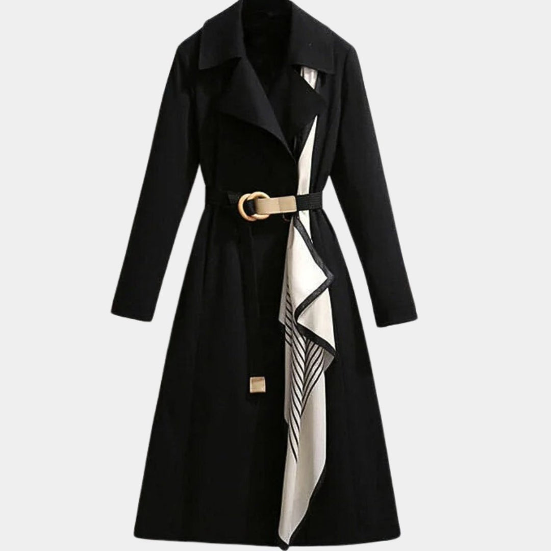Trench-coat ceinturé pour femme avec col rabattu, longueur midi