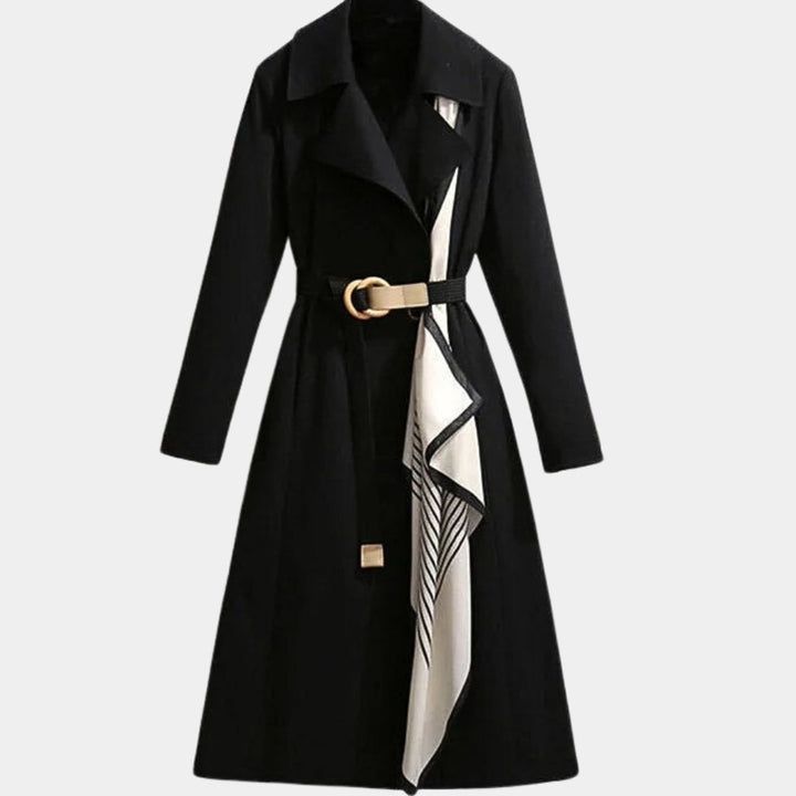 Trench-coat ceinturé pour femme avec col rabattu, longueur midi