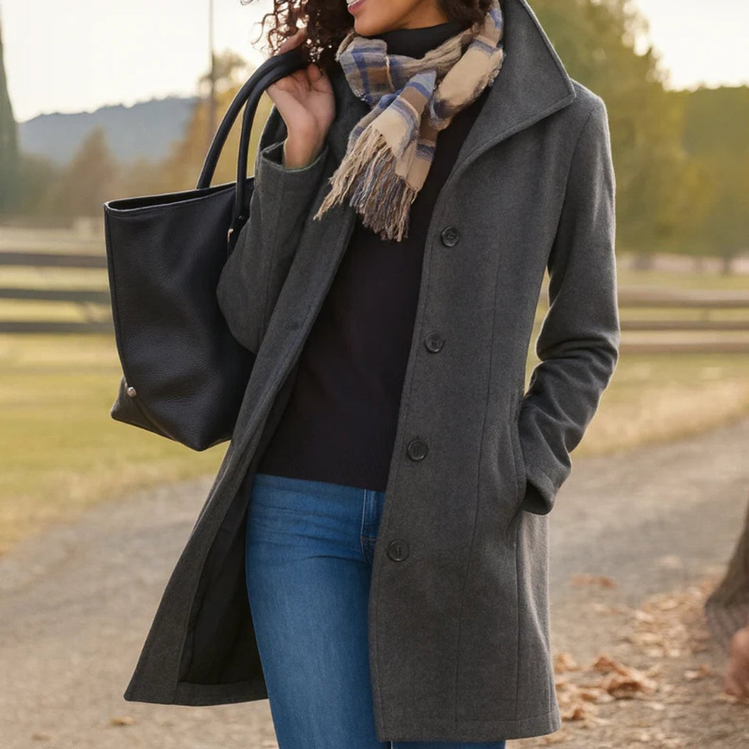 Manteau mi-long pour femme à fermeture boutonnée sur le devant avec poches latérales