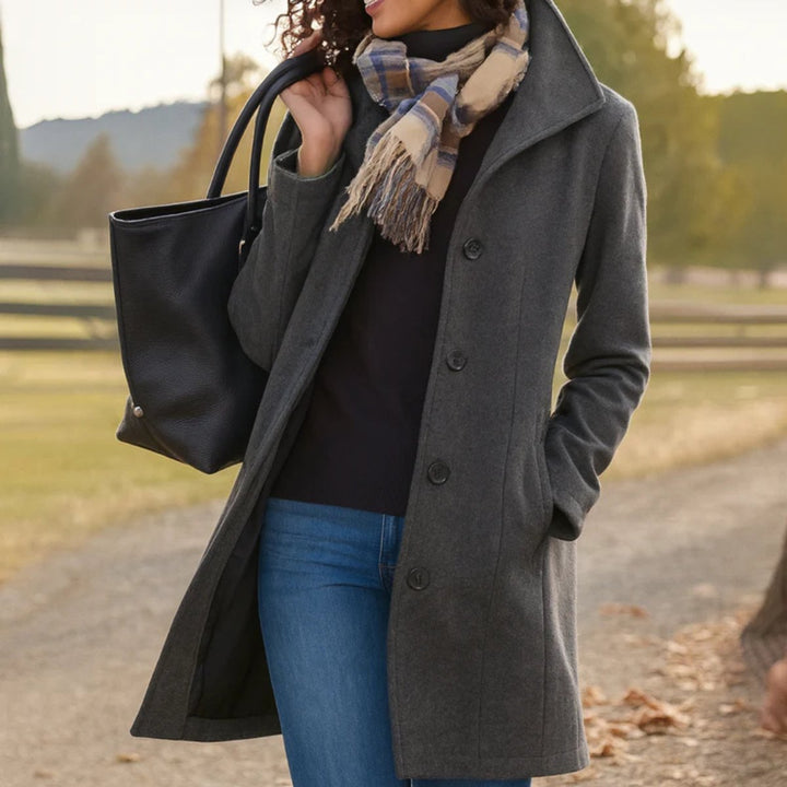 Manteau mi-long pour femme à fermeture boutonnée sur le devant avec poches latérales