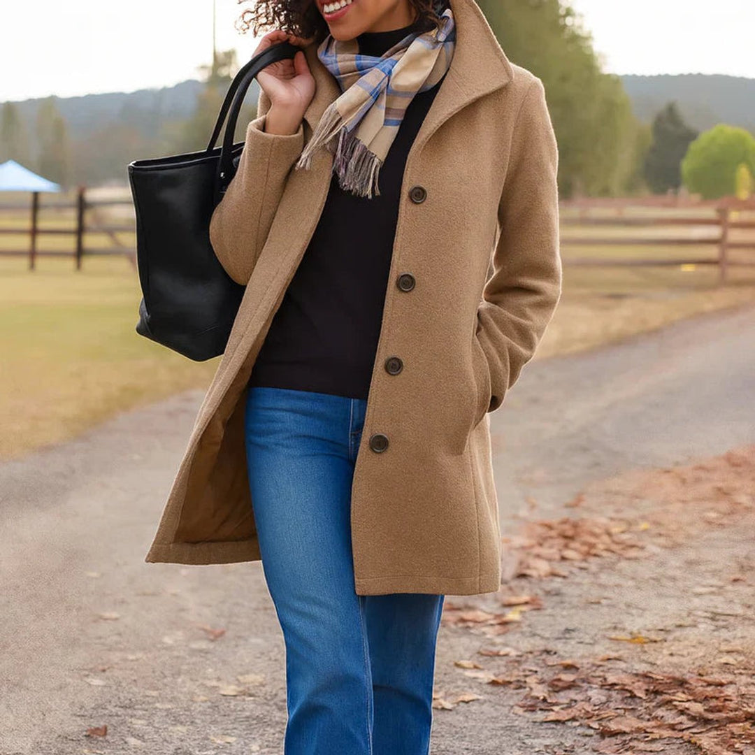 Manteau mi-long pour femme à fermeture boutonnée sur le devant avec poches latérales