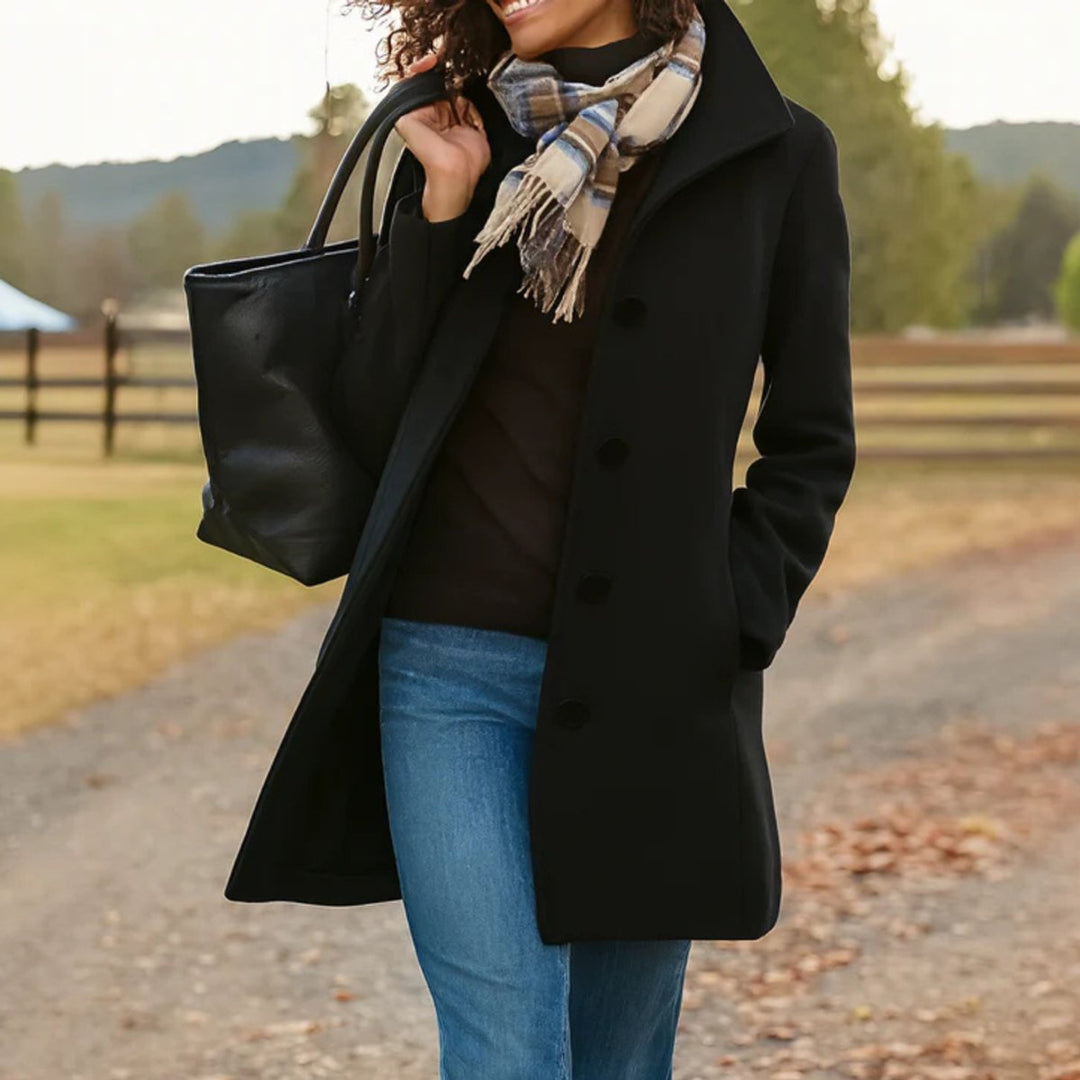 Manteau mi-long pour femme à fermeture boutonnée sur le devant avec poches latérales
