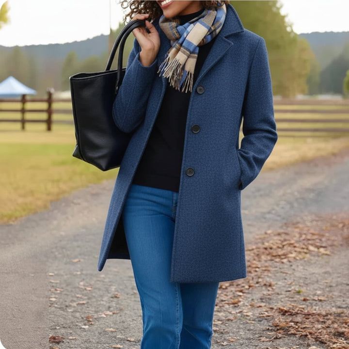 Manteau mi-long pour femme à fermeture boutonnée sur le devant avec poches latérales