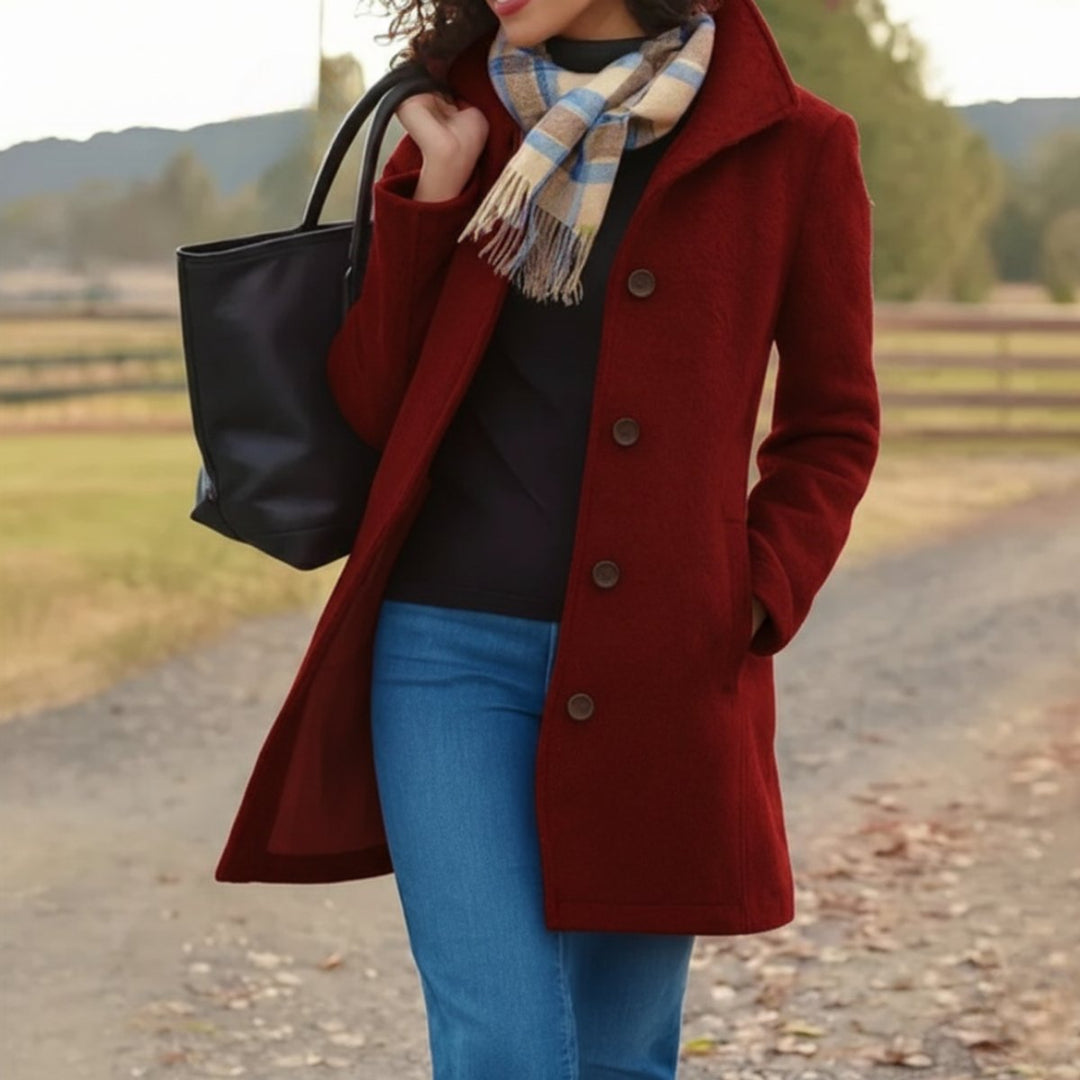 Manteau mi-long pour femme à fermeture boutonnée sur le devant avec poches latérales