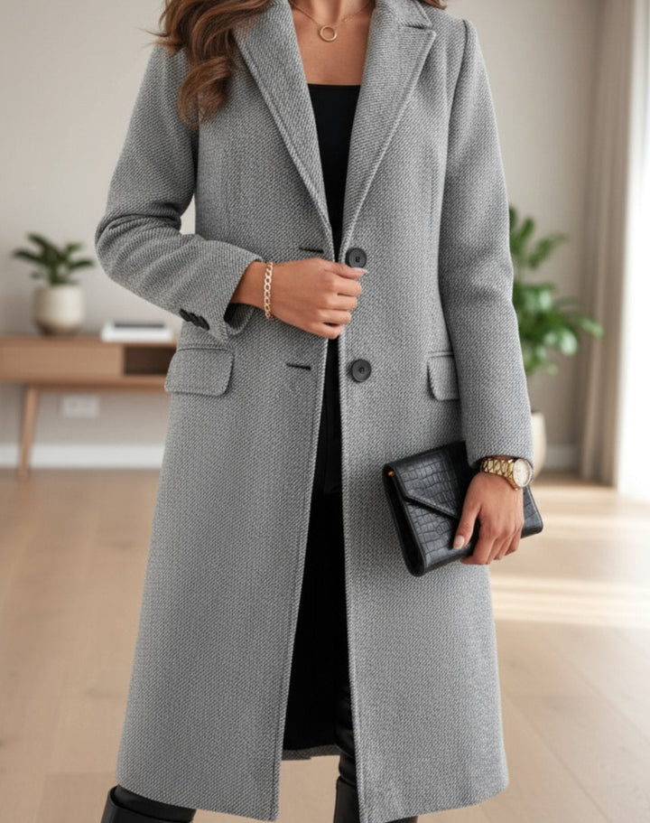 Women's Notch Lapel Longline Coat with Side Pockets