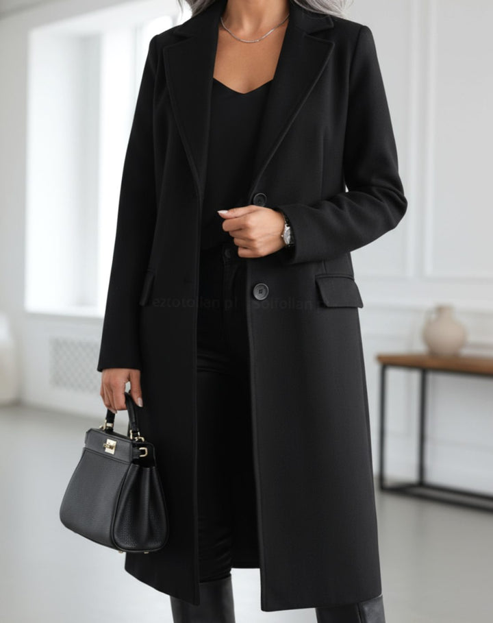 Women's Notch Lapel Longline Coat with Side Pockets