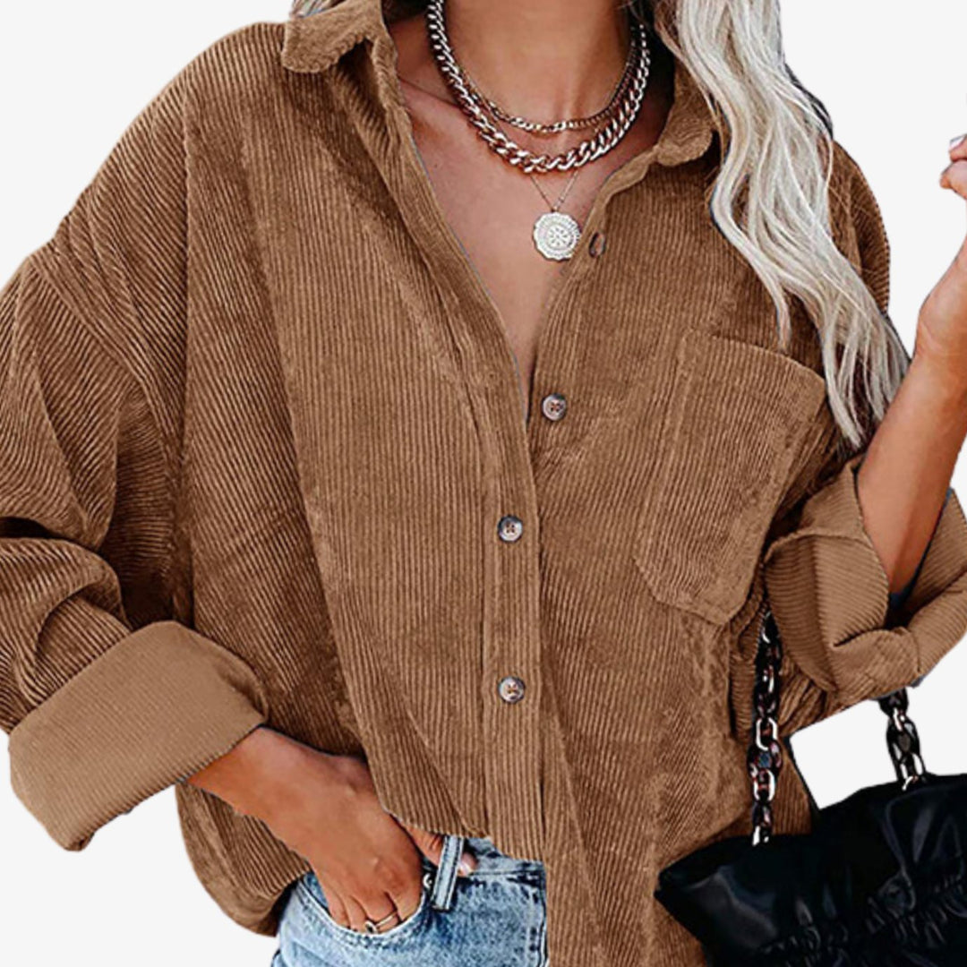Women's Corduroy Shirt Jacket with Chest Pocket