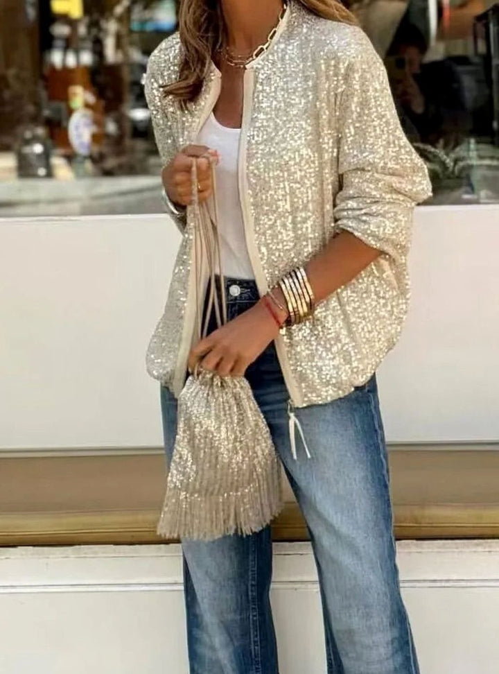 Women's Sequin Blouson Jacket with Front Zip