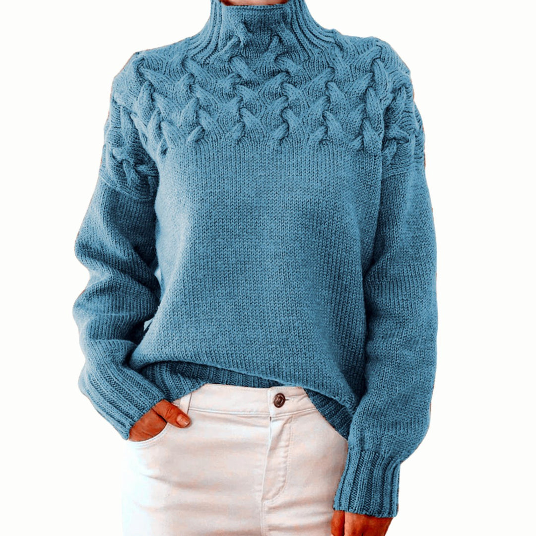 Women's Oversized Cable Knit Jumper with Roll Neck