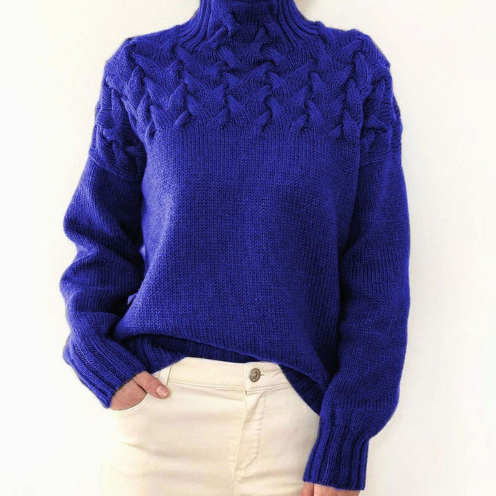 Women's Oversized Cable Knit Jumper with Roll Neck