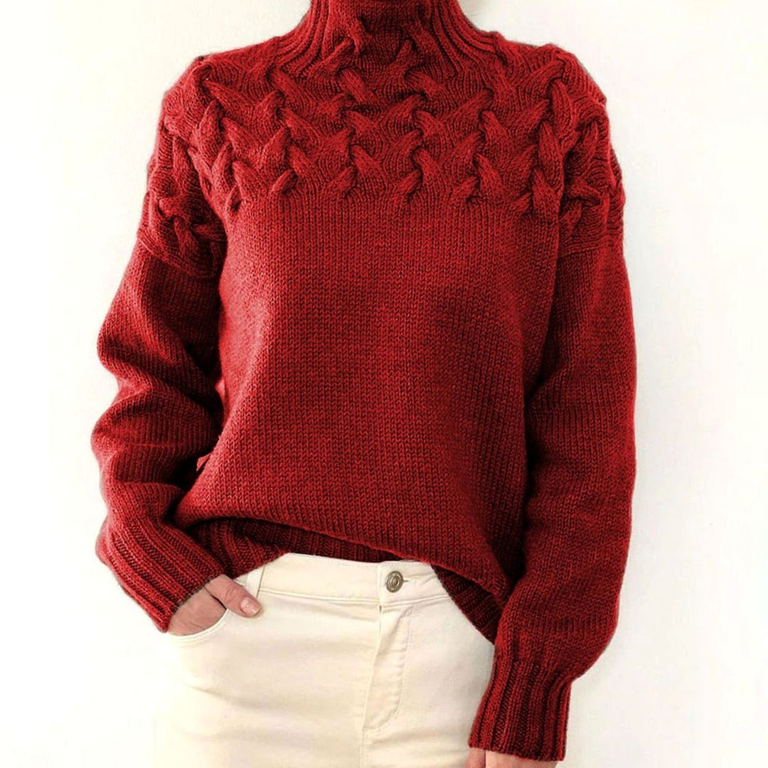 Women's Oversized Cable Knit Jumper with Roll Neck