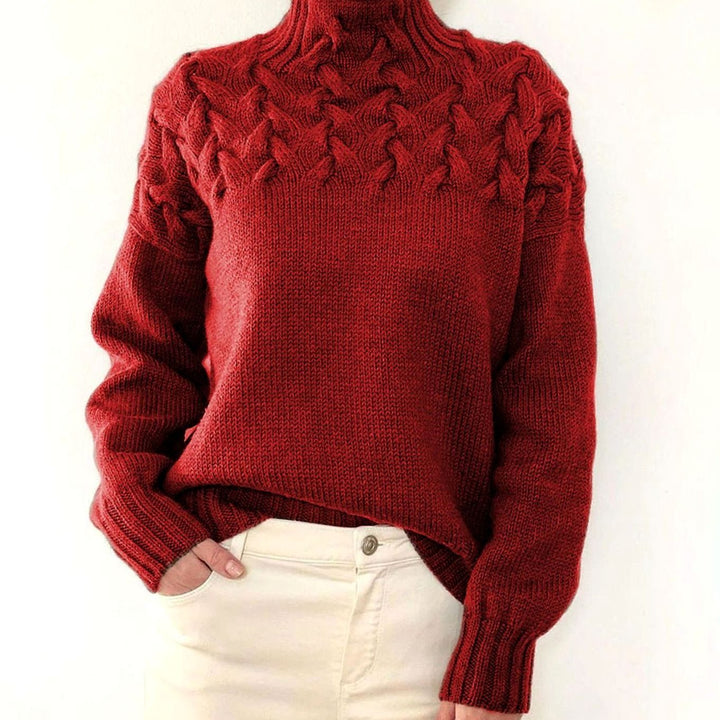 Women's Oversized Cable Knit Jumper with Roll Neck