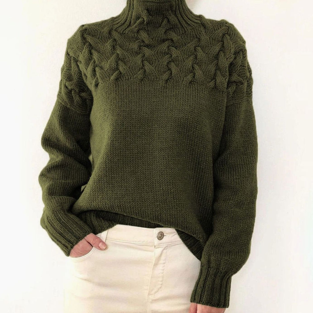 Women's Oversized Cable Knit Jumper with Roll Neck
