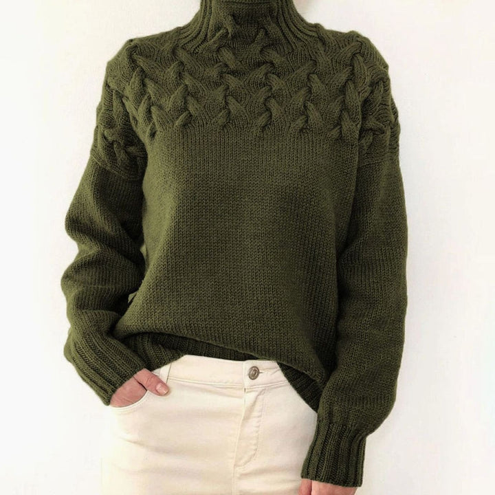 Women's Oversized Cable Knit Jumper with Roll Neck
