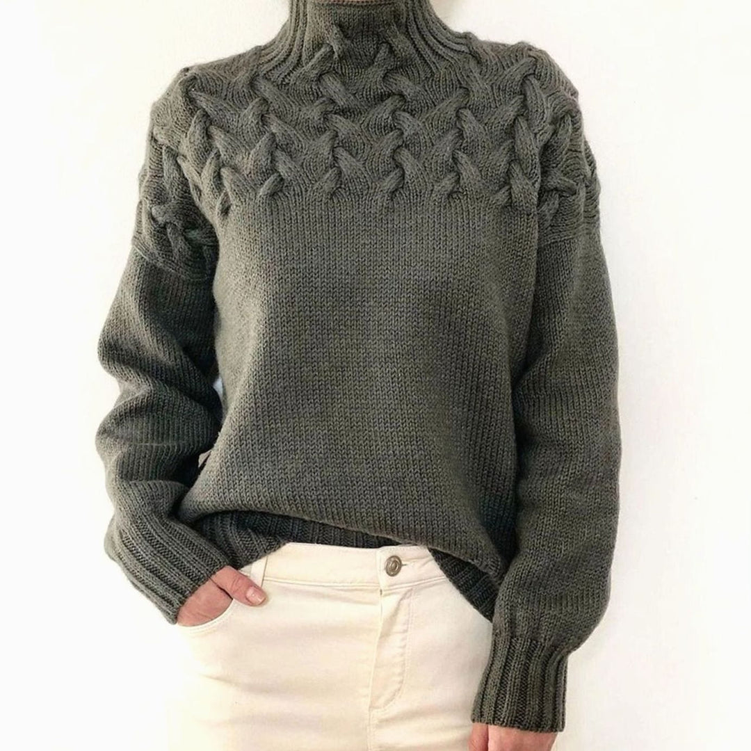 Women's Oversized Cable Knit Jumper with Roll Neck