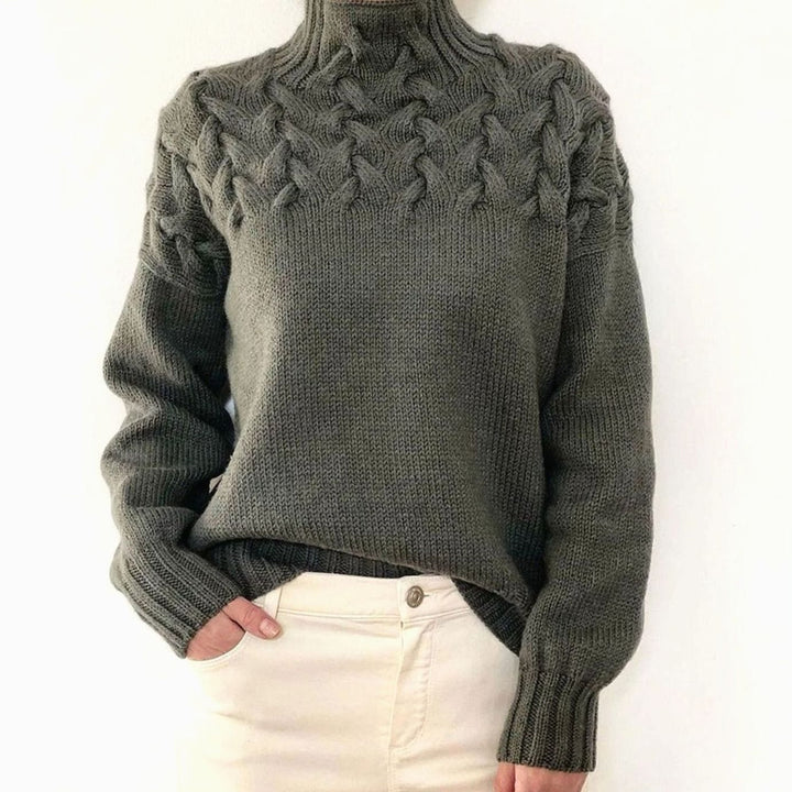 Women's Oversized Cable Knit Jumper with Roll Neck