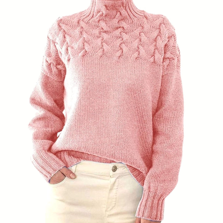 Women's Oversized Cable Knit Jumper with Roll Neck