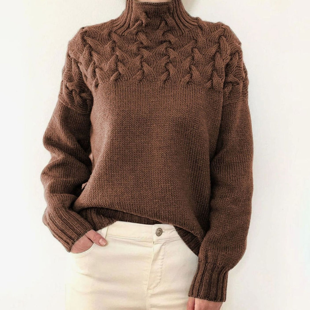 Women's Oversized Cable Knit Jumper with Roll Neck