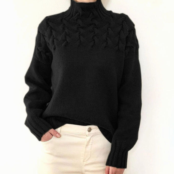 Women's Oversized Cable Knit Jumper with Roll Neck