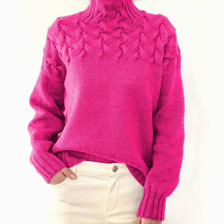 Women's Oversized Cable Knit Jumper with Roll Neck