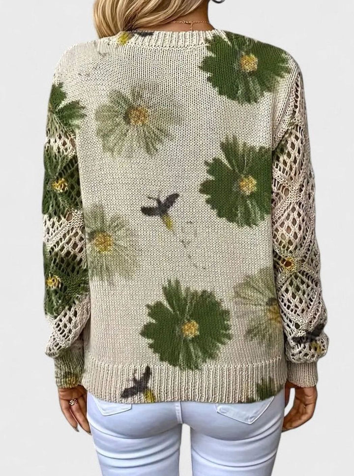 Women's Floral Knit Jumper with Openwork Sleeves