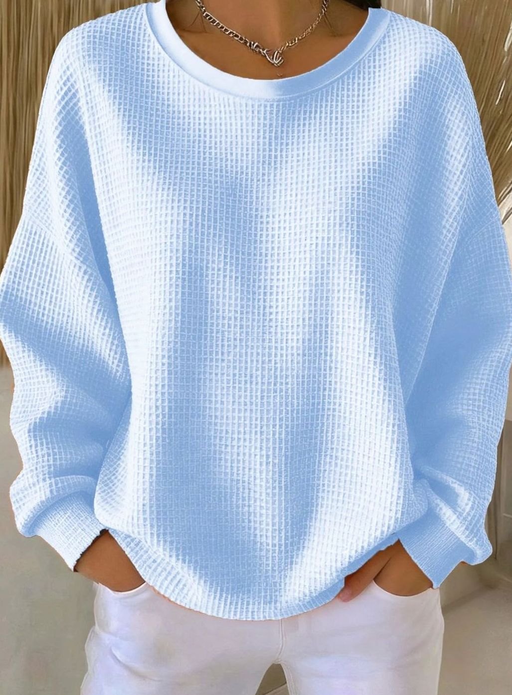 Women's Sweatshirt in Relaxed Waffle Knit