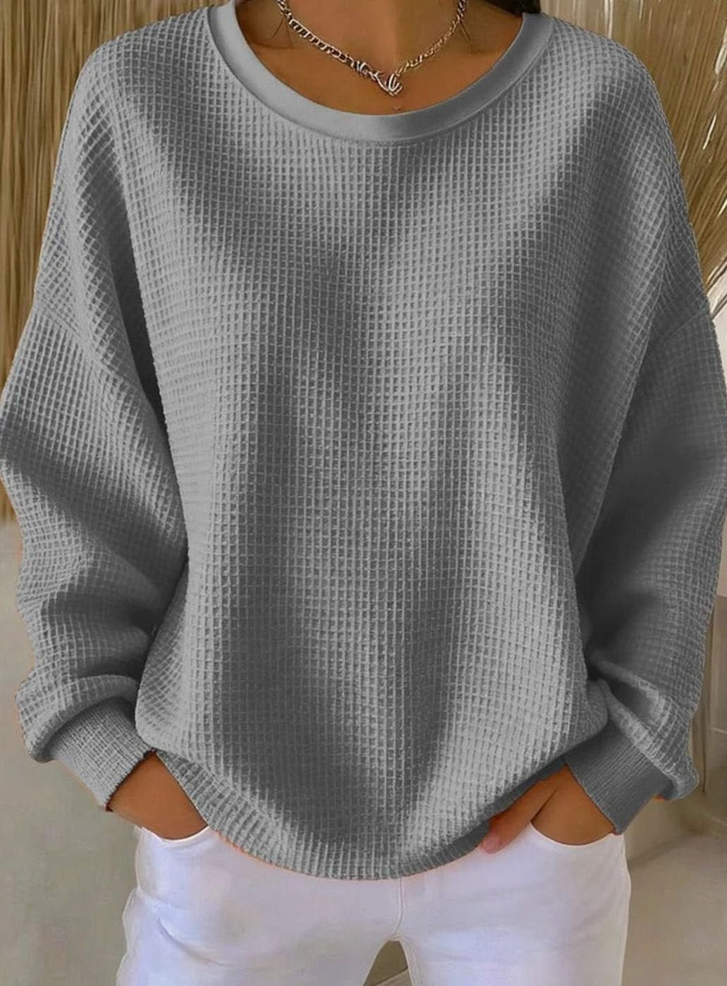 Women's Sweatshirt in Relaxed Waffle Knit