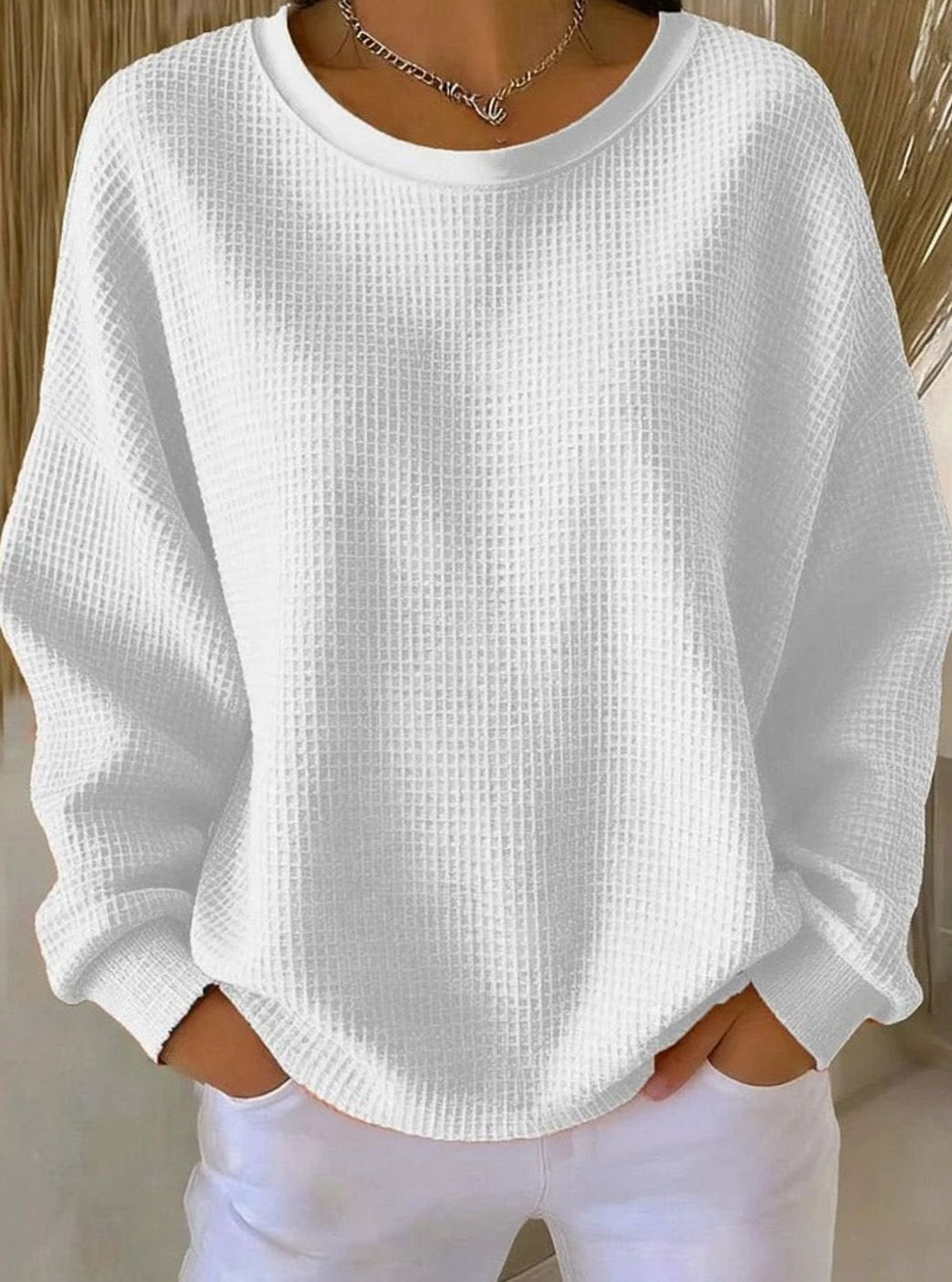Women's Sweatshirt in Relaxed Waffle Knit
