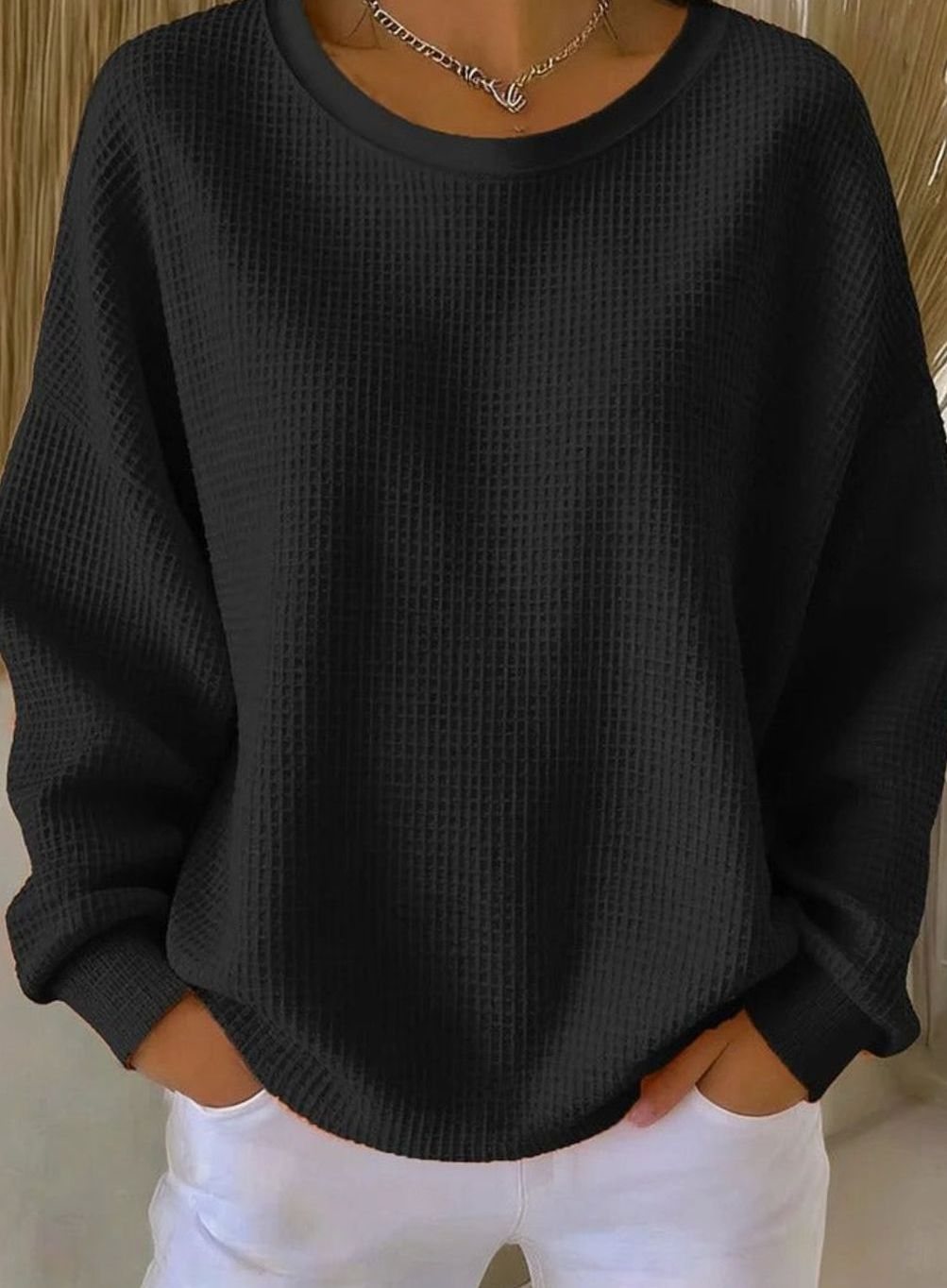 Women's Sweatshirt in Relaxed Waffle Knit