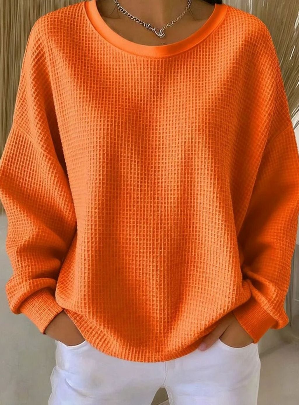 Women's Sweatshirt in Relaxed Waffle Knit