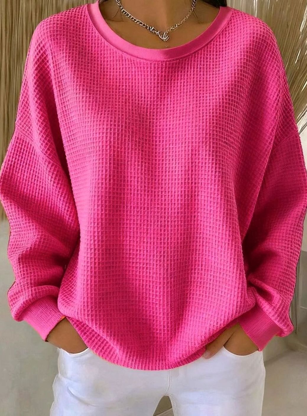 Women's Sweatshirt in Relaxed Waffle Knit