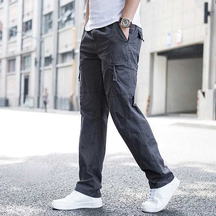 Men's Wide-Leg Cargo Trousers with Zip Pockets