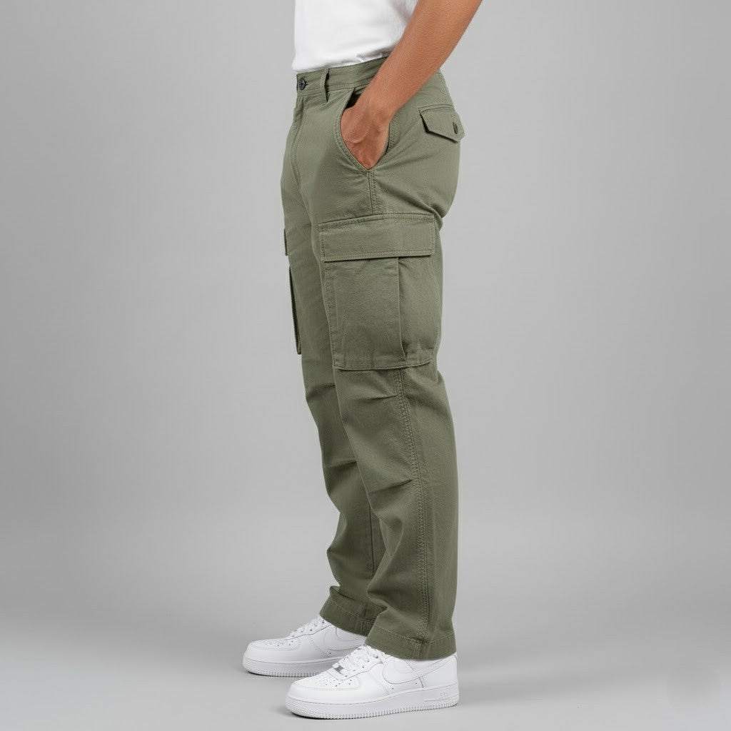Men's Cotton Cargo Trousers with Utility Pockets