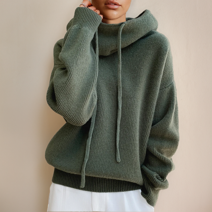 Women's Chunky Knit Hooded Jumper with Drawstring Hood