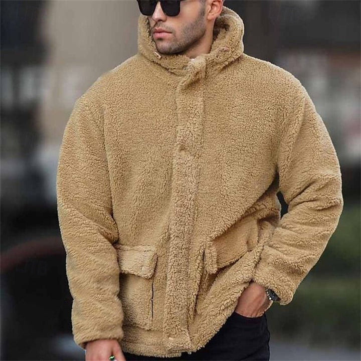 Men's Fleece Hooded Jacket with Pockets in Relaxed Fit