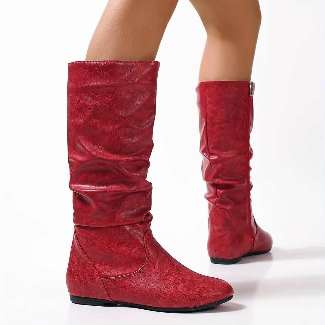 Bottes plates slouch pour femme, mi-mollet, avec fermeture éclair latérale