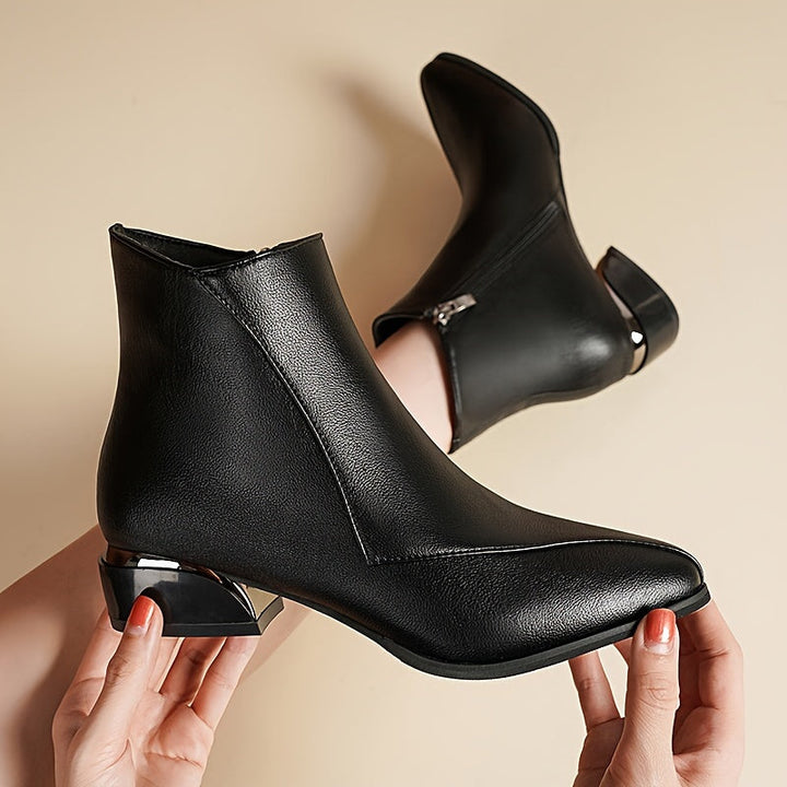 Women's Pointed Toe Ankle Boots with Low Chunky Heel