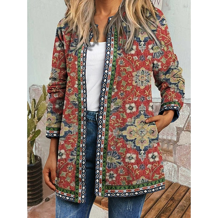 Veste à motifs pour femme, ouverte sur le devant, avec poches latérales
