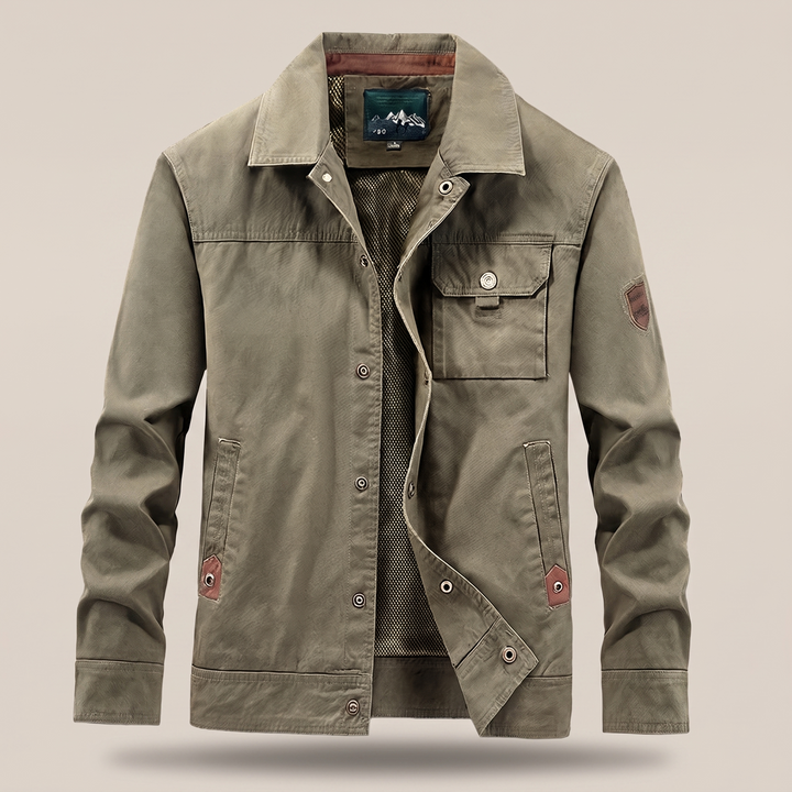 Men's Cotton Insulated Utility Jacket with Snap-Button Front