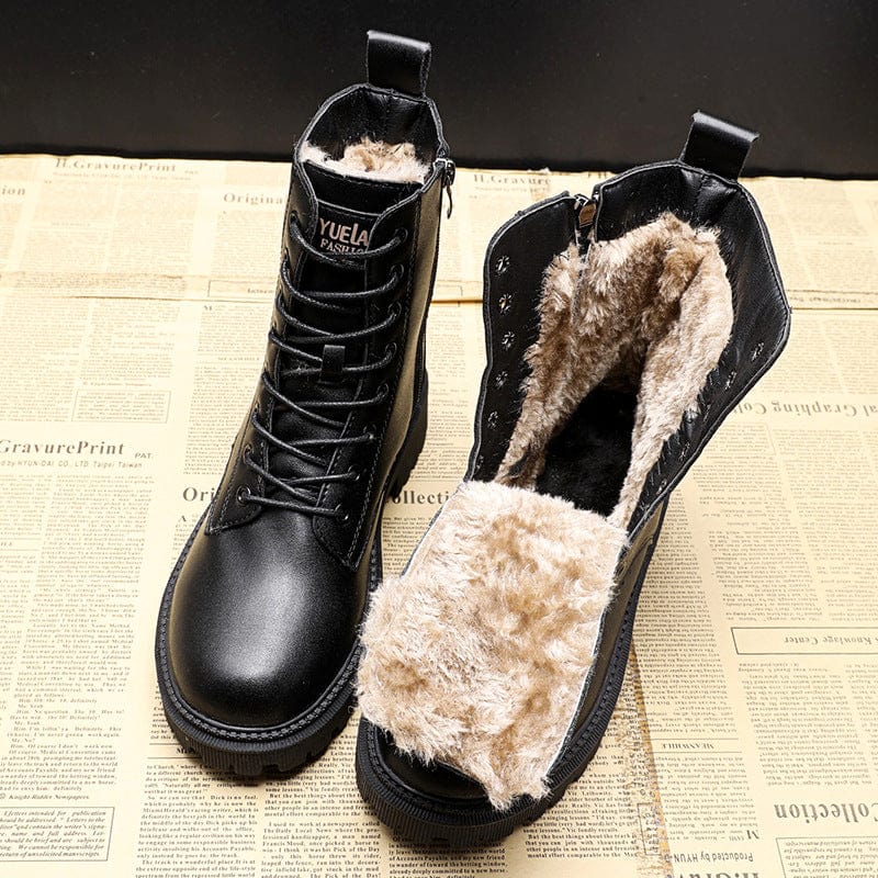 Bottines à lacets pour femme doublées en fausse fourrure