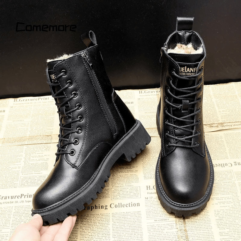 Bottines à lacets pour femme doublées en fausse fourrure