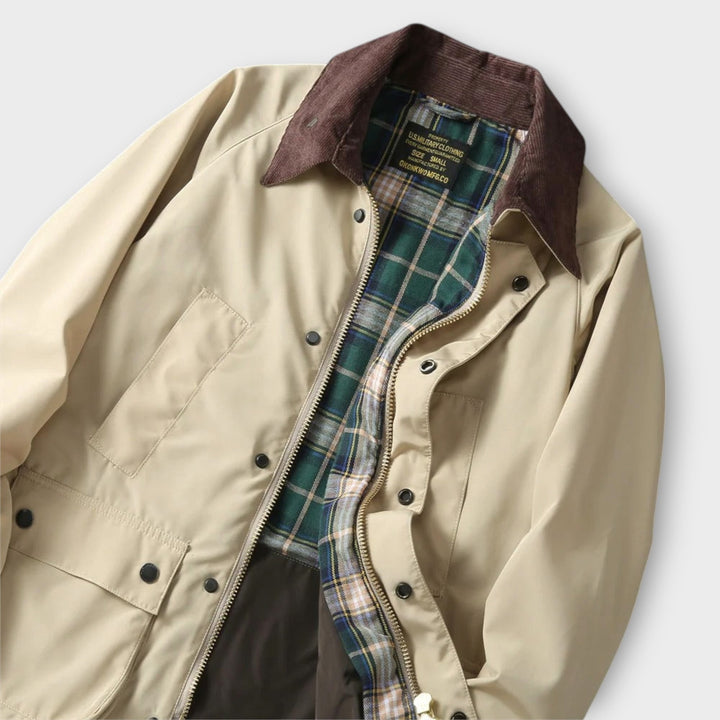 Men's Waxed Utility Jacket with Plaid Lining