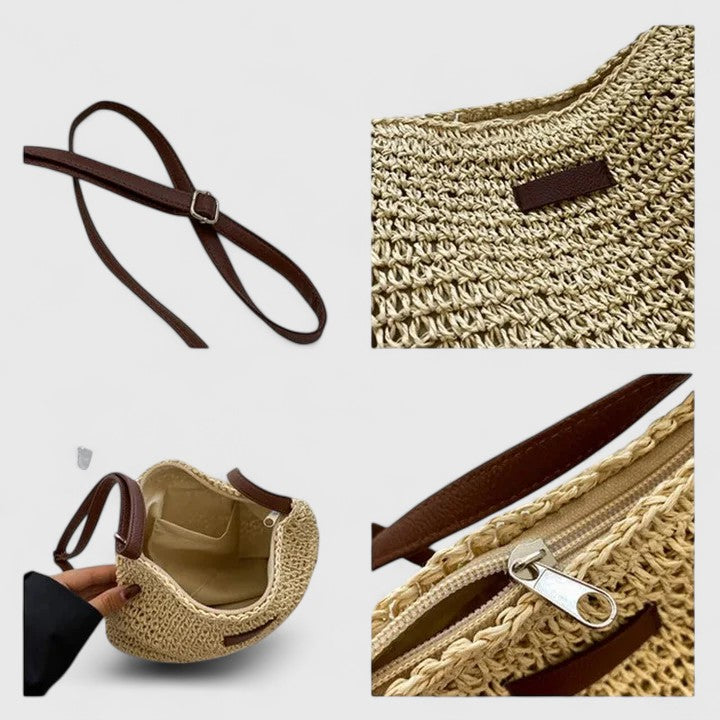 Women's Woven Straw Hobo Bag with Adjustable Strap