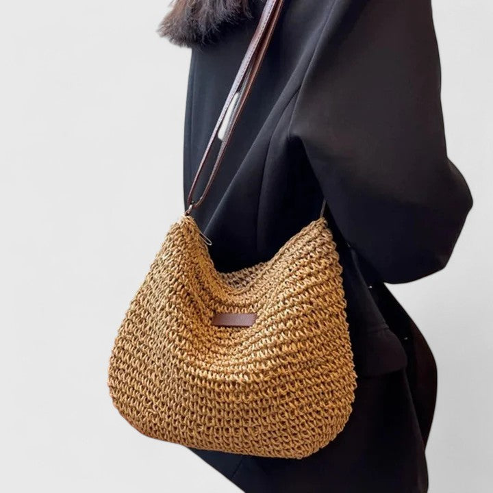 Women's Woven Straw Hobo Bag with Adjustable Strap